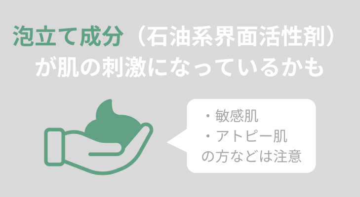 泡立て成分（石油系界面活性剤）が刺激になる