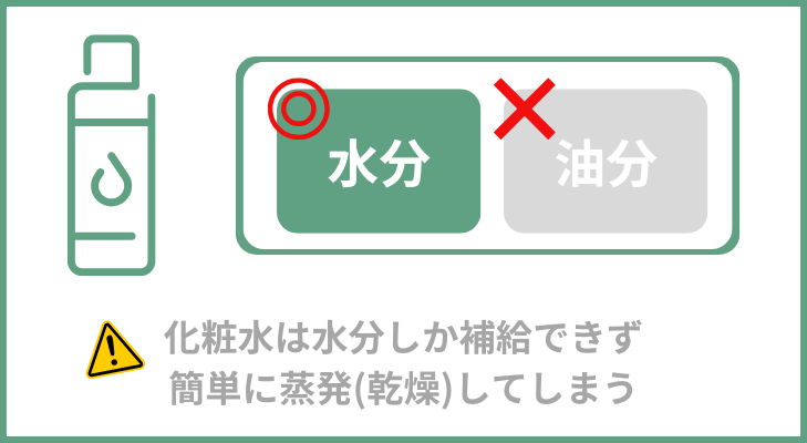 化粧水は水分しか補給できず、油分は補給できない